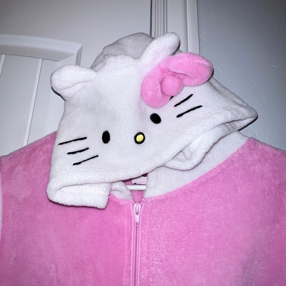 RARE Hello Kitty 2014 Pink & White Fleece Hooded Onesie – Adult Large (L/G) - Picture 2 of 5